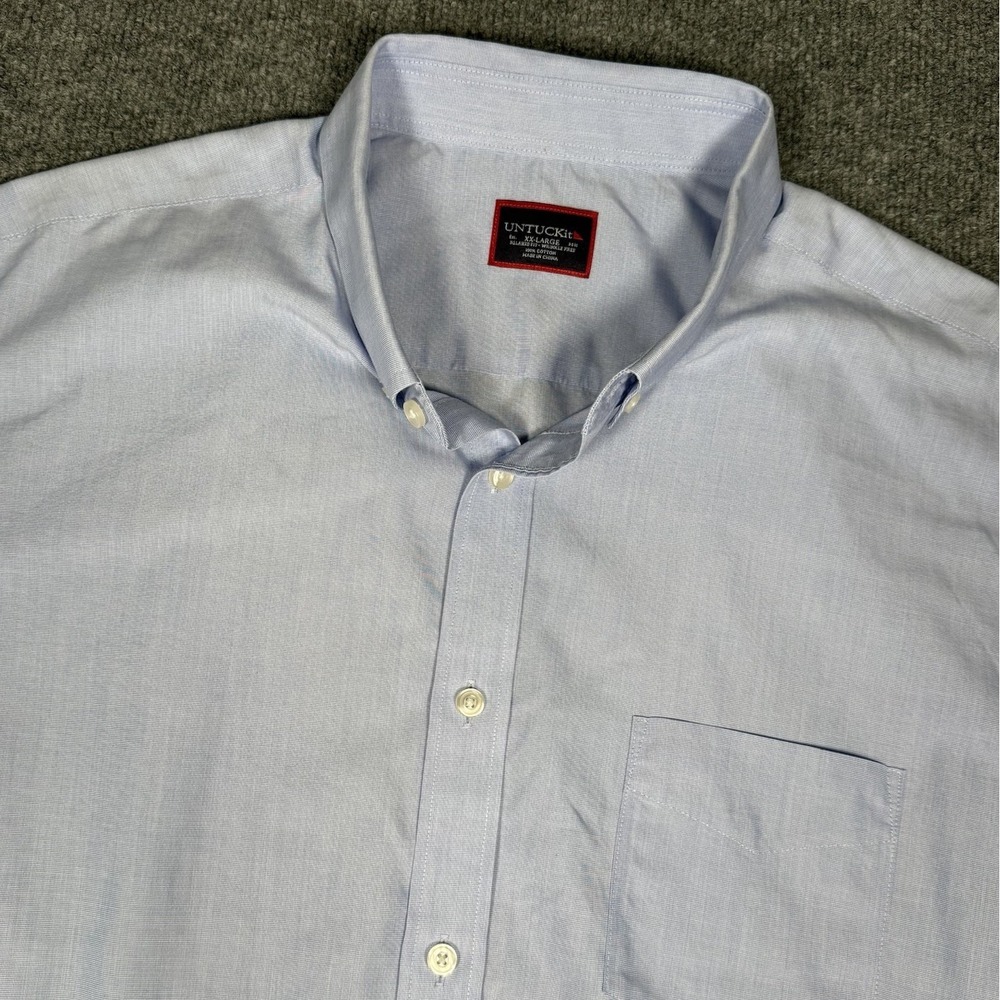 Untuckit Hillstowe WF Shirt Mens 2XL Blue Cotton Short Sleeve Business Casual